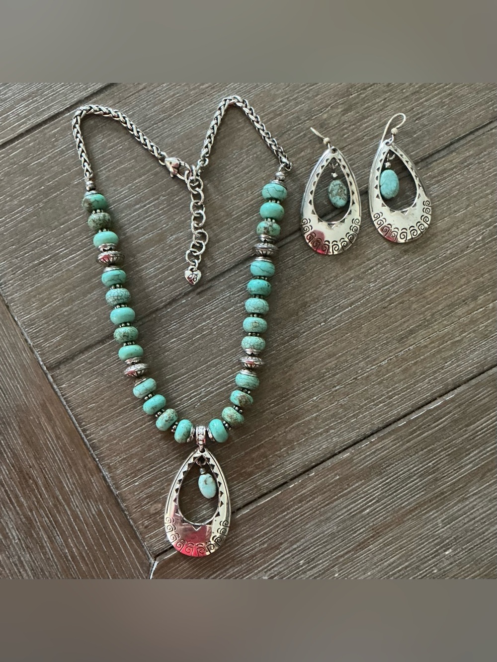 Brighton Southwestern-style turquoise necklace and earrings set